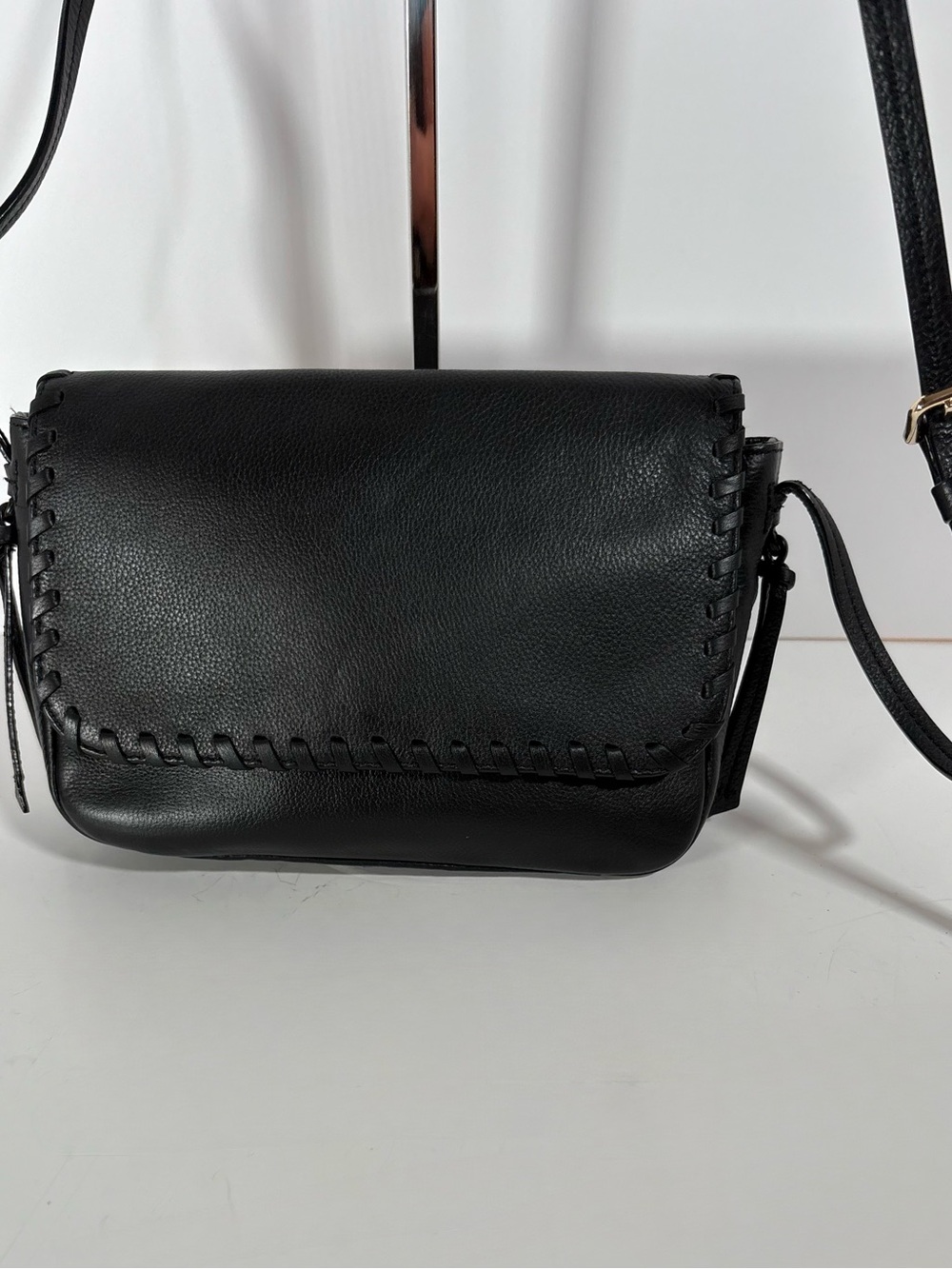 Cole Haan Black Whipstitch Leather Crossbody